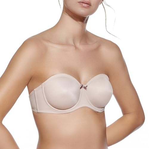 Selene, Reggiseno Donna a Fascia Senza Imbottitura, con Ferretto e Interno in Silicone, Spalline Inseribili, Collezione Joanna, Colore Terra, Taglia 4C