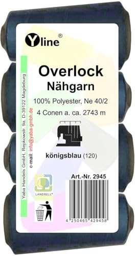 4 bobine di filo da cucito Overlock, in blu reale, 2743 m, NE 40/2, 100% poliestere, anche per macchina da cucire 2945