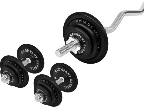 Bad Company Hantelset I Hantelskivor av gjutjärn (4 x 1,25 kg, 4 x 2,5 kg och 4 x 5 kg) inkl. SZ-hantelstång 30/31 mm | komplett set 46,5 kg