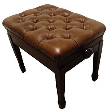 CPS Imports Genuine Leather Adjustable Pillow Top Artist Piano Bench Stool in Walnut Satin