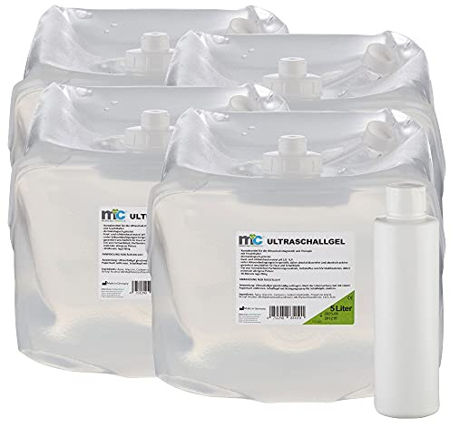 Medicalcorner24 Ultraschallgel, Kontaktgel, Sonographie Leitgel, Ultraschall-Gel, 4 x 5 Liter Cubitainer mit Leerflasche