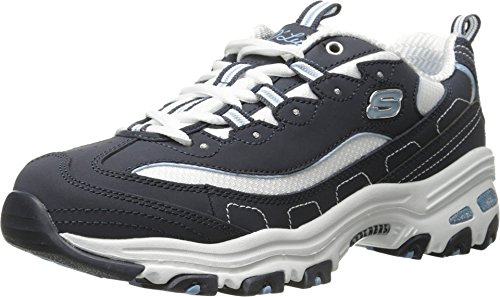 Skechers Women's D'lites-biggest Fan Trainers, Navy Trubuck/ White Mesh/ Carolina Blue Trim, 9 UK