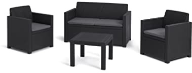 Allibert by Keter Gartenlounge Set Alabama, graphit/cool grey, 4tlg., inkl. Sitzkissen, Kunststoff, flache Rattanoptik