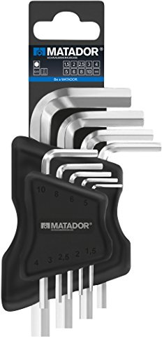 MATADOR Innensechskant Satz | Winkelschraubendreher 1,5 mm - 10 mm | Sechskantschlüssel Set 9-teilig | Kurze Form im Halter | MATADOR Werkzeug Nr. 04409091