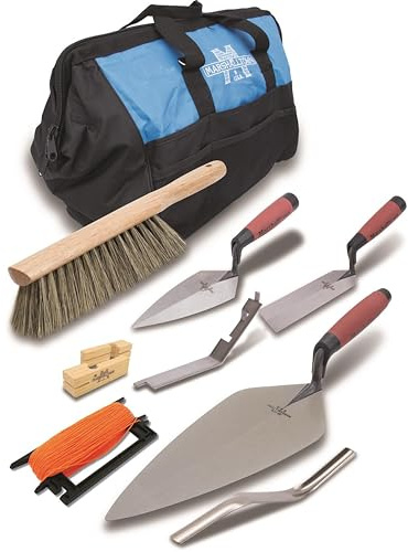 Jeu d'outils pour maçons de Marshalltown avec sac à outils en nylon bleu