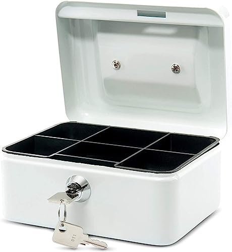 MAUL caisse monnaie en acier 15,2x11,5x8cm | Caisse verrouillable | Coffre cash | Insert à monnaie amovible | Caisse avec 2 clés | Idéal comme monnayeur, tirelire, tiroir caisse | Blanc