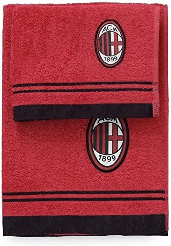 AC Milan Set Handtuch und Gästehandtuch Frottier, 100% Baumwolle, Rot/Schwarz, 100 x 60 x 1 cm