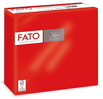 Fato - Servilletas de Papel Desechables, Suaves y Esponjosas, Paquete de 40 Servilletas, Tamaño 38x38 dobladas en 4, 2 capas, Color Rojo, 100% Papel de Pura Celulosa, Certificado FSC