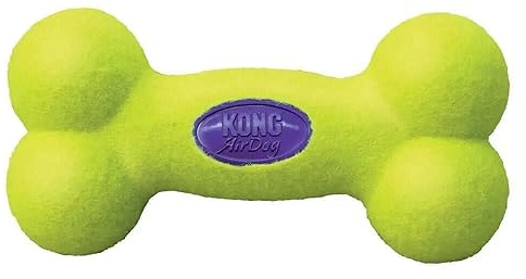 KONG – AirDog Squeaker Bone – Quietschendes, Federndes Apportierspielzeug aus Tennisballmaterial – Für Mittelgroße Hunde