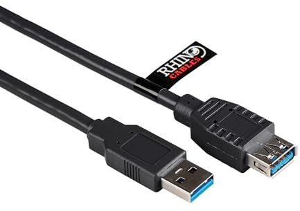 rhinocables - USB 3.0 Extension Cable | Fast 5 Gbit/s Data Transfer | Durable 10 Pin 28 AWG | Compatible with USB 2.0/1.1 | Ideal for PC, Laptop, Printer, Black, 2m