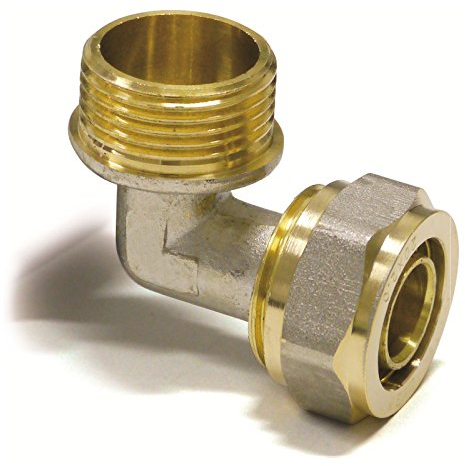 Pipetec Schraubfitting Winkel Übergang 26x3 mm 90° 3/4 Aussengewinde für Mehrschicht-Verbundrohr, DVGW, UBA-konform, bis max.100°C