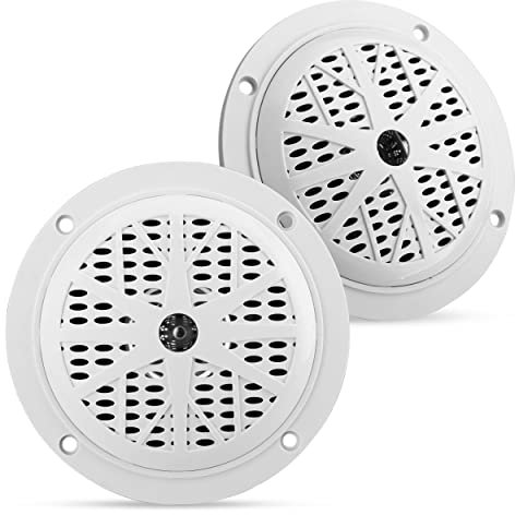 Pyle Altoparlanti Marini 10 cm, Casse Audio Speaker Impermeabili e Resistenti alle Intemperie, Cono Polipropilene, Design a Basso Profilo, 1 Paio, Bianco