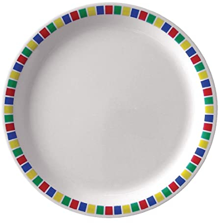 Olympia Kristallon Fairground Style Dinner Plates Set 23 cm/9 inch (Pack of 12), White & Multi-Colour, Temperature Range: -20° to 120°C, Scratch - Chip & Stain Resistant, DP981