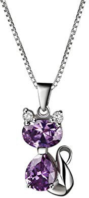 Aoneky Collana Ciondolo Gatti Ametista - Collana Donna con Catena 45,7 cm Argento 925 - Regalo per Donne, Ragazze, Madre (con scatola per gioielli)