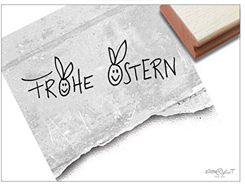 Stempel Osterstempel FROHE OSTERN mit Osterhasen im Schriftbild - Textstempel Ostergrüße Karten Geschenkanhänger Geschenk Osterdeko - zAcheR-fineT