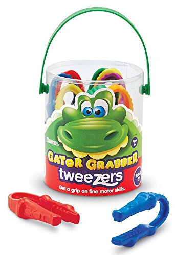 Learning Resources Pinzas Gator Grabber, Ages 2+, Juguete Montessori Motricidad Fina, Herramientas Psicomotoras Infantiles, Set de 12 Pinzas para Bandeja Sensorial, Habilidades Preescolares
