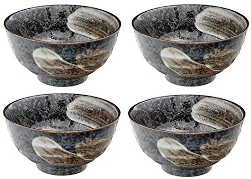 4er Set Japan Suppenschale TENMOKU japanische Suppenschüssel Steinzeug Ø 17 cm, 8,6 cm hoch