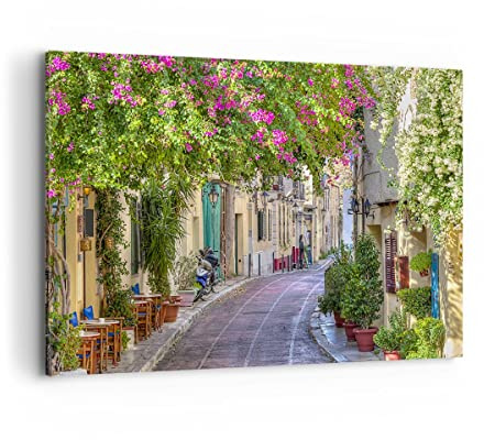 ARTTOR Leinwandbild 100x70cm Wandbild Architektur Botanik - 2429 | Straße Dekoration Blumen Groß Wanddekoration Wohnzimmer Schlafzimmer Wanddeko Wand Kunstdruck Wandkunst Wall Decor ARTTOR