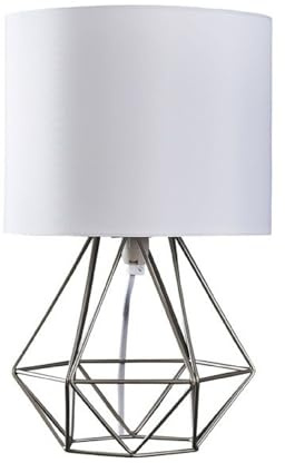 MiniSun | Modern Brushed Chrome Metal Basket Table Lamp with a White Fabric Shade | Table Lamps, Home Décor & Improvement Essential