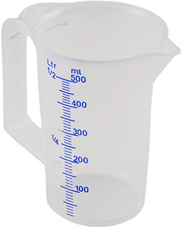 PIAZZA - Caraffa Graduata Professionale in Plastica con Manico Chiuso Capacità 0,5L, Brocca per Acqua e Liquidi Alimentari - Misurino Graduato per Pesare Alimenti con Bilancia da Cucina, Made in Italy