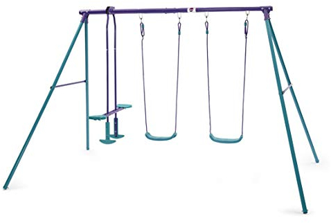 Plum Jupiter Metal Garden Double Swing & Glider Set, Purple & Teal