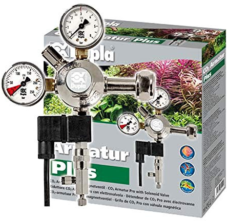 DUPLA CO2 Armatur Plus mit Magnetventil I Druckmindergarnitur I automatische CO2-Steuerung für Aquarien I Integriertes Rückflussventil