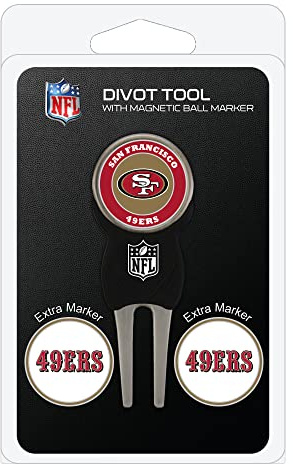 Team Golf NFL Pitchgabel mit 3 Golfball-Markern, Markierungen sind abnehmbar, magnetisch, doppelseitig, emailliert