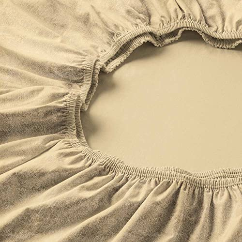ESTELLA Spannbetttuch Samt Velours | Natur | Frottee | 100x200 cm | passend für Matratzen 90-100 cm (Breite) x 190-200 cm (Länge) | trocknerfest und bügelfrei | 80% Baumwolle 20% Polyester