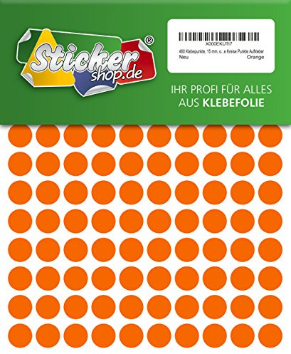 480 Klebepunkte, 15 mm, orange, aus PVC Folie, wetterfest, Markierungspunkte Kreise Punkte Aufkleber