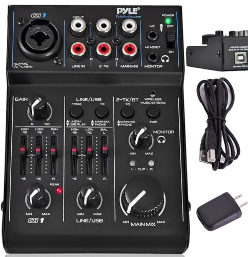 3 Channel Bluetooth Audio Mixer - DJ Sound Controller Interface with USB Soundcard for PC Recording, XLR, 3.5mm Microphone Jack, 18V Power, RCA Input/Output for Professional and Beginners - PAD30MXUBT