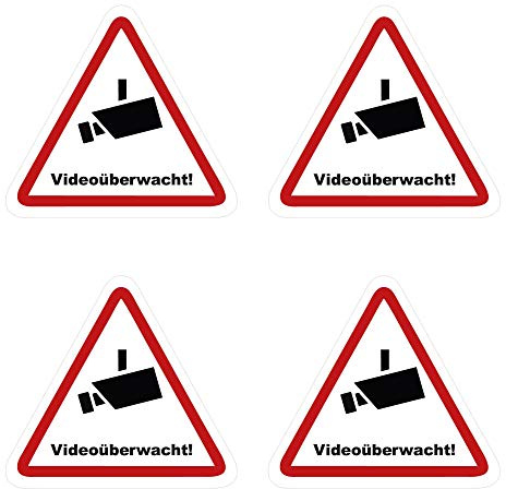 Kleberio® 4 selbstklebende Aufkleber Videoüberwachung - Achtung Videoüberwachung - 5 x 4,5 cm Hinweisschild Warnschild Kameraüberwachung Alarmanlage alarmgesichert Privatgrundstück verboten