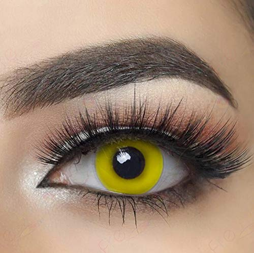 MYSA LENS® Lentilles De Contact De Couleur Fantaisie Crazy Lens Cosplay halloween Yeux Jaune Oeil Demon Yellow Out Etui Offert 12 mois sans correction