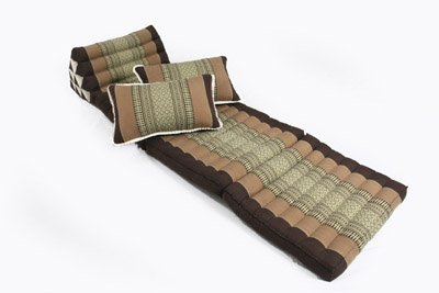 Handelsturm Thaikissen Set: Dreieckkissen faltbar mit 3 Auflagen 170x50 + 2X Kissen 45x28 braun-beige