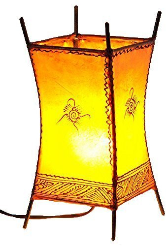 orientale lampada a stelo marokkanische Henna lampada Pelle lampada da tavolo lampada da terra piantana Orient Carree sole 30 cm, Orange, 3 x 15 x 15 cm, E14