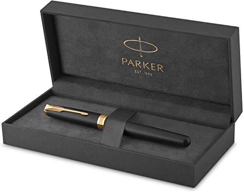 Parker Sonnet Fountain Pen | Matte Black Lacquer with Gold Trim | Medium Nib | Gift Box