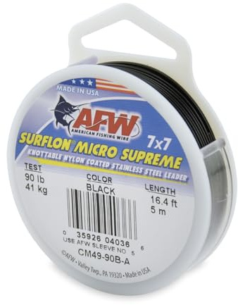 AFW Surflon Micro Supreme Nylon Coated 7x7 Fishing Wire Leader 90lb - Black