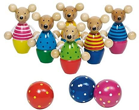 Goki Kegelspiel Speedy - Fördert Motorik und Geschicklichkeit, Hochwertiges Holzspielzeug mit 9 Teilen für Indoor und Outdoor für Kinder ab 3 Jahren