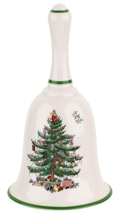 Spode Christmas Tree 6 Handled Bell - Elegant Holiday Bell Decoration for Décor, Decorative Christmas Tree Motif - Fine Earthenware, Ideal for Holiday Table Decor & Festive Home Accents