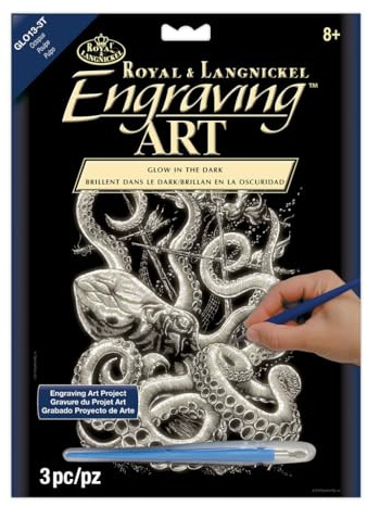 Royal & Langnickel GLO13 - Glow in the Dark Engraving Art/Kratzbilder, DIN A4, Oktopus