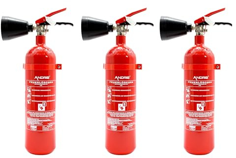 3X Feuerlöscher 2kg CO2 Kohlendioxid EDV geeignet EN 3 inkl. ANDRIS® Prüfnachweis mit Jahresmarke und Wandhalterung