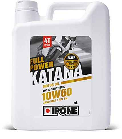 IPONE – Huile Moteur Moto 4 Temps 10W60 Full Power Katana – 100% Synthétique avec Esters –Conduite Sportive sur Route - Boite de Vitesses plus Onctueuse - Passages de Vitesses plus Rapides - 4L