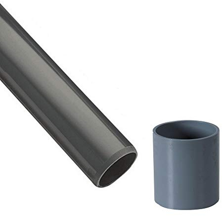 EXCOLO PVC Rohr (B-Ware) mit Rohrmuffe Ø63mm ohne Winkel, Kniestück, Muffen, T-Stück, Kappen Fittings (1m Rohr 63mm + Muffe)