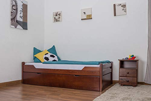 Kinderbett/Jugendbett Easy Premium Line K1/1h inkl. 2. Liegeplatz und 2 Abdeckblenden, 90 x 200 cm Buche Vollholz massiv Dunkelbraun