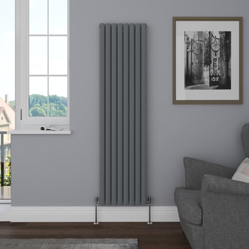 NRG Anthracite Double Panel 1800x472mm Oval Column Radiator | Modern Radiator, Mild Steel, Central Heating Rad, High Heat Output, Wall Radiator, for Living Room, Kitchen, Bathroom