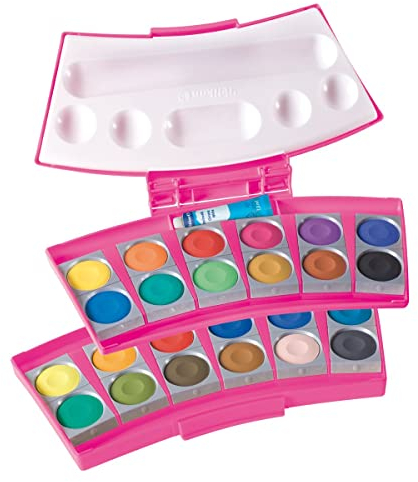 Pelikan 2056061 724252 Deckfarbkasten ProColor, 24 Farben, inkl. 1 Tube Deckweiß, pink