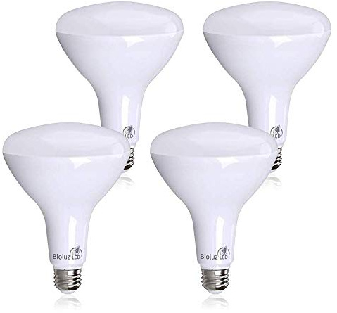 Bioluz 4 Pack Brightest BR40 LED Light Bulb - 90 CRI Instant ON Warm White 2700K Light Bulbs 16W 1400 Lumen Indoor & Outdoor Lighting Smooth Dimmable Lightbulb UL Listed Title 20 Compliant