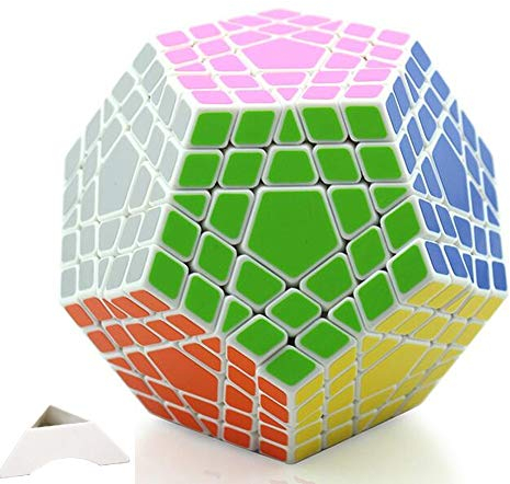 FunnyGoo HappyToy ShengShou 5x5x12 Megaminx Dodekaeder 5x5 Gigaminx Megaminx Cube 12 Surface + EIN angepasstes Stativ (Weiß)