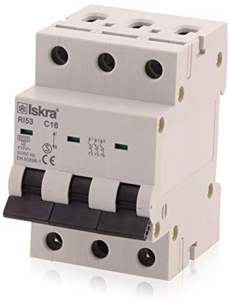 Sicherungsautomat Leitungsschutzschalter MCB Eco-Line, 16A, Typ C, 3-polig, 400V, bietet effektiven Schutz, 1 Stück