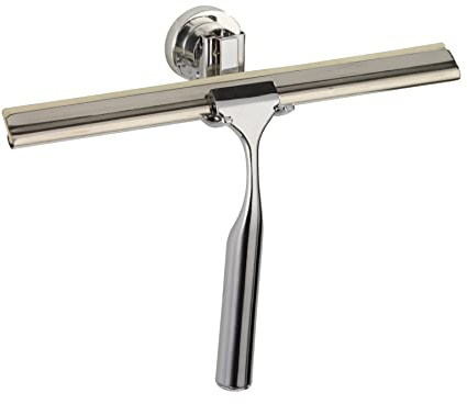 WENKO Power-Loc Bad- und Duschabzieher Bovino - Badezimmerwischer, Befestigen ohne bohren, Easy Hang On, 24.5 x 17 x 7 cm, Glänzend Silber