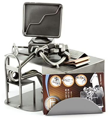 Steelman24 I Omini di Viti Addormentato Davanti al Pc con Portabiglietti da Visita I Idee Regalo Originale I Soprammobili in Metallo I Modellino